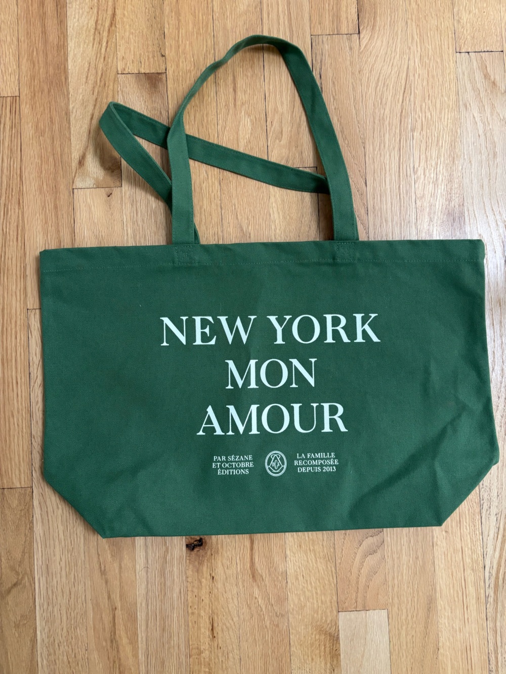 Sézane Green 'New York Mon Amour' Canvas Tote Bag